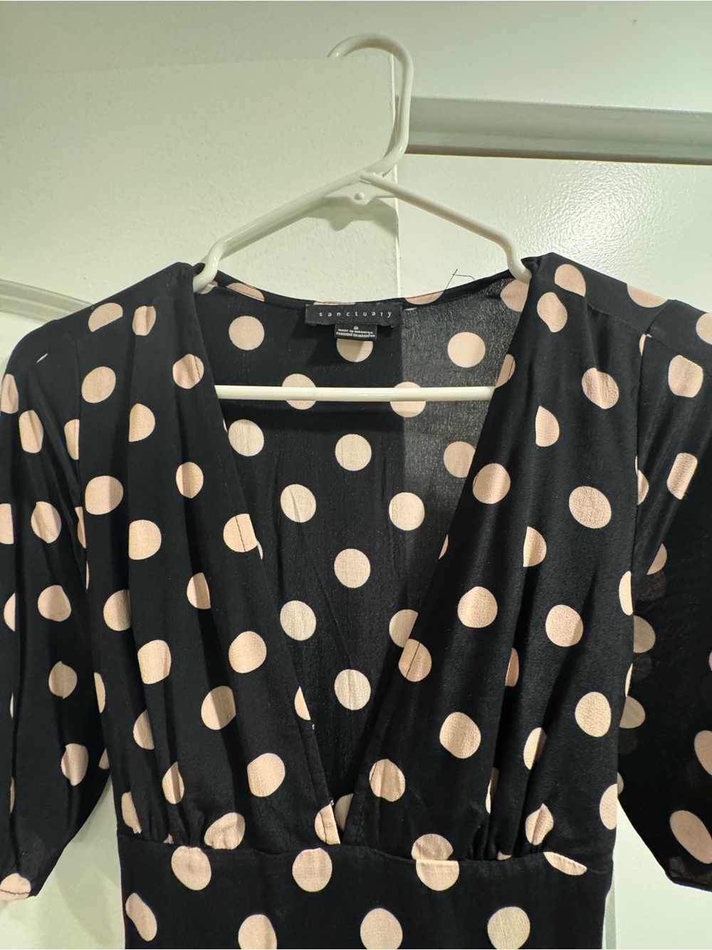 Sanctuary Black & Blush Polka Dot Midi Dress Size 2